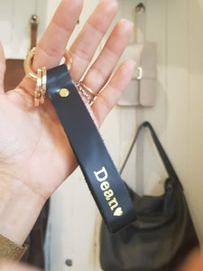 Personalized Black Leather Keychain