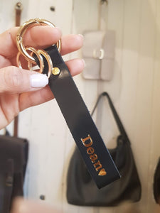 Personalized Black Leather Keychain