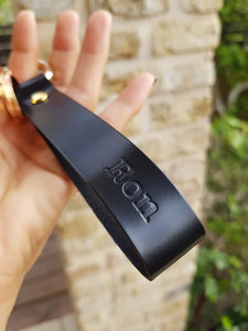 Personalized Black Leather Keychain