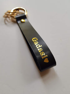 Personalized Black Leather Keychain