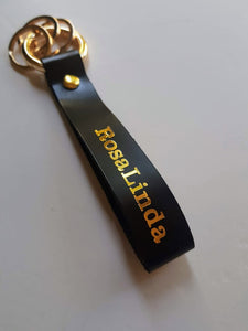 Personalized Black Leather Keychain