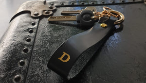 Personalized Black Leather Keychain